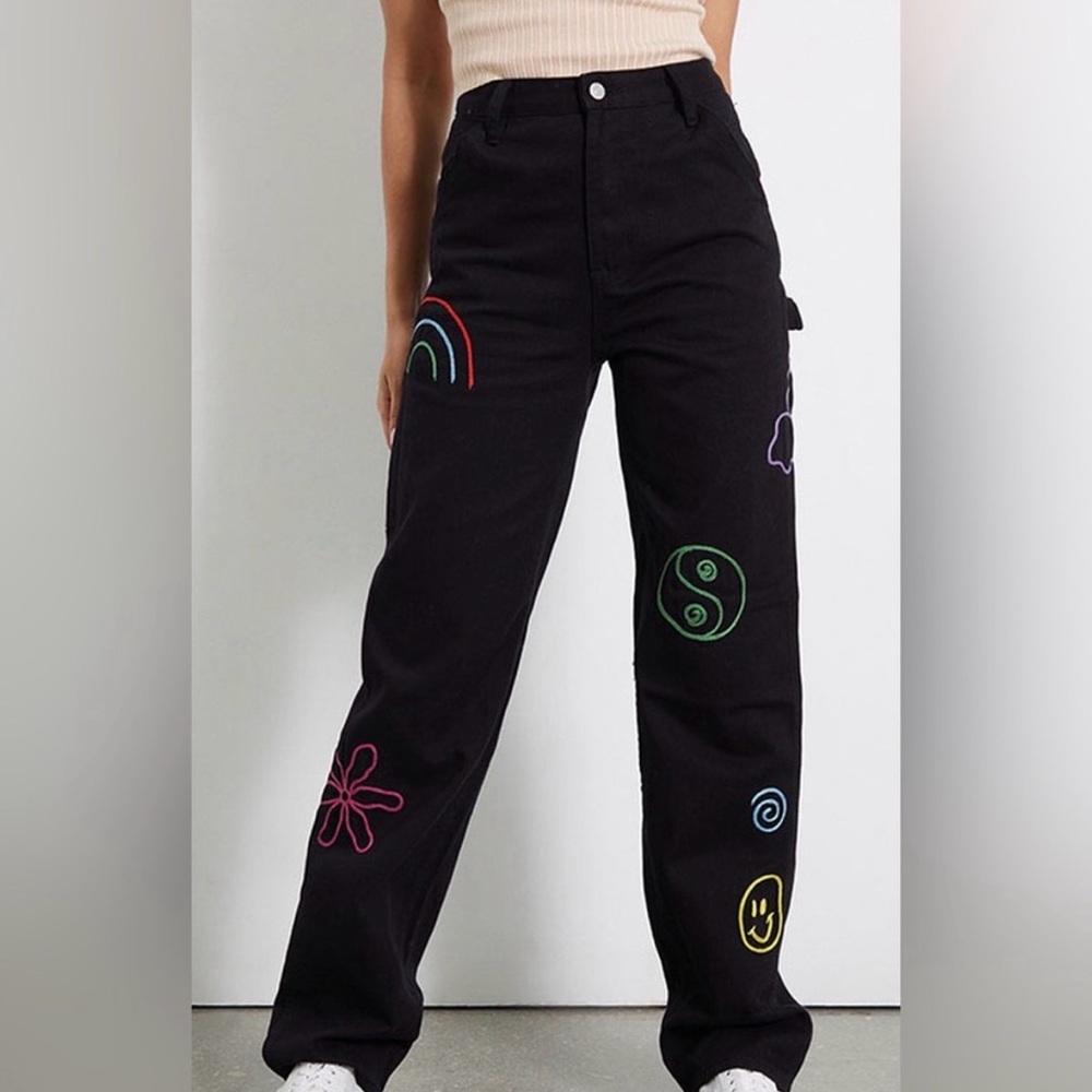 Pac Sun 90s embroidered carpenter jeans